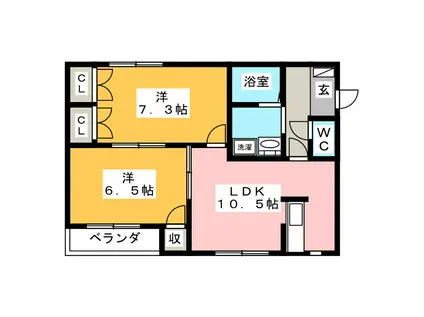 メゾンソレイユII(2LDK/2階)の間取り写真