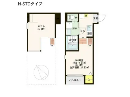 ハーモニーテラス姫里(1K/1階)の間取り写真