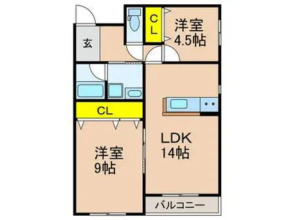 木津清水B棟AP(2LDK/3階)の間取り写真