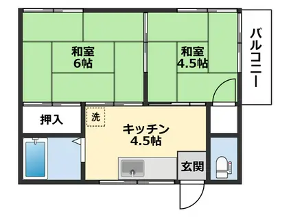 ハイツみどり野(2K/2階)の間取り写真