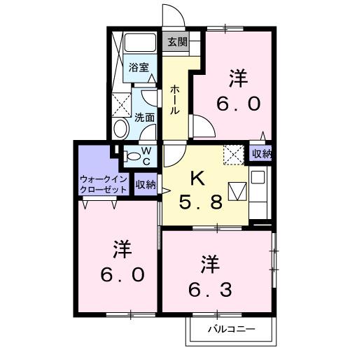 ウッドイン 1番館(3K/1階)の間取り写真