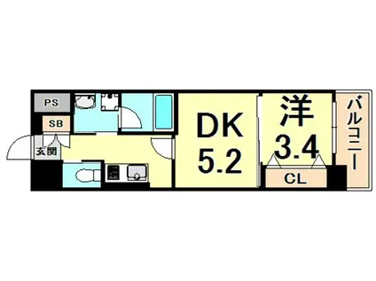 西宮北口プライマリーワンガーデンテラス(1DK/4階)の間取り写真