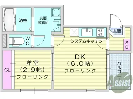ハーモニーテラス東仙台15(1DK/1階)の間取り写真