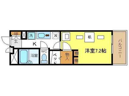 サンクチュアリ北津守(1K/3階)の間取り写真