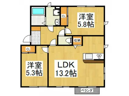 ノースソシア(2LDK/2階)の間取り写真