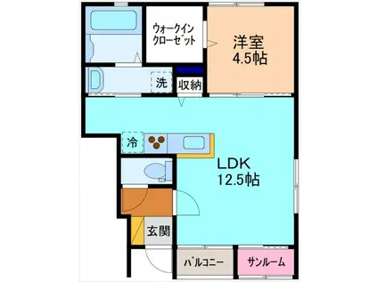 ラトゥール増泉II(1LDK/1階)の間取り写真