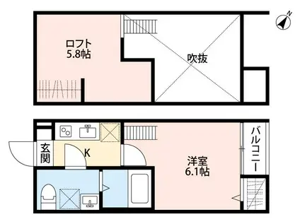 リヴェール中央林間(1K/2階)の間取り写真