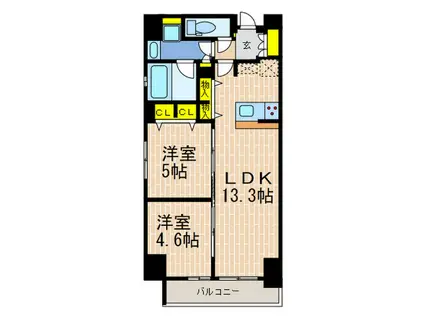 クロスレジデンス神戸元町(2LDK/9階)の間取り写真