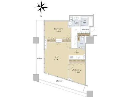 コンシェリア西新宿 TOWERS ウエスト(2LDK/30階)の間取り写真