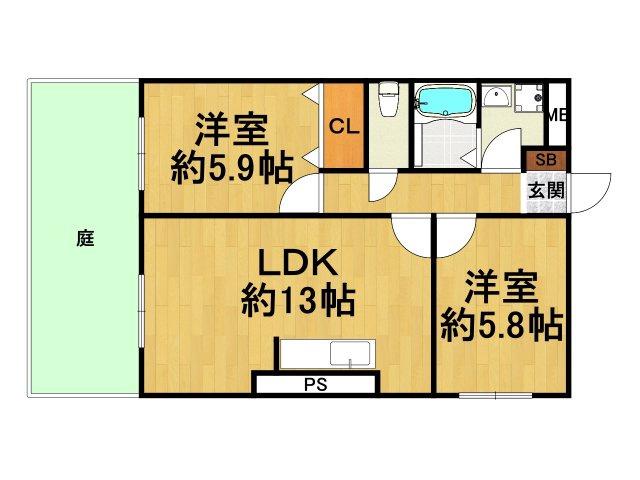 ファミーユ仁川(2LDK/1階)の間取り写真
