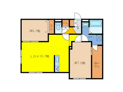 ラ・テール千歳(2LDK/4階)の間取り写真