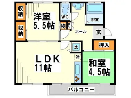 車返団地(2LDK/4階)の間取り写真