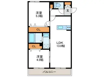 LIEN北18 リアン北18(2LDK/4階)の間取り写真