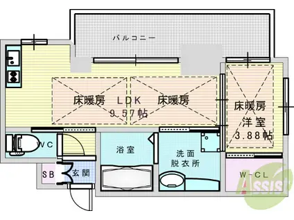 ノルデンタワー江坂プレミアム(1LDK/11階)の間取り写真