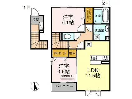 LA・MAISONA(2LDK/2階)の間取り写真