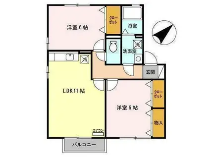 セジュールアンソレイエC(2LDK/2階)の間取り写真