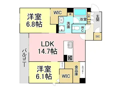 シャーメゾンステージ泉台(2LDK/2階)の間取り写真