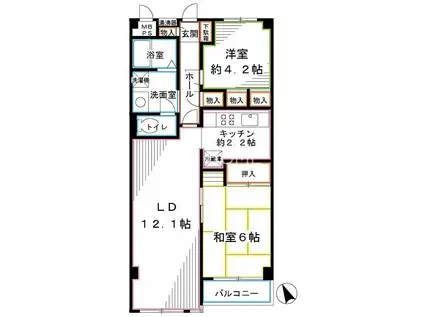 パレ武蔵小金井(2LDK/2階)の間取り写真