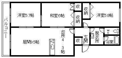 レジデンスすみのい(3LDK/3階)の間取り写真