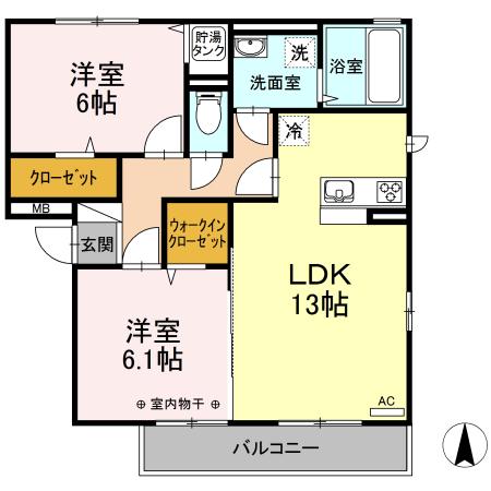 サザンディーズ A(2LDK/2階)の間取り写真