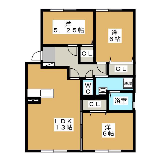 ドミールK A棟(3LDK/2階)の間取り写真