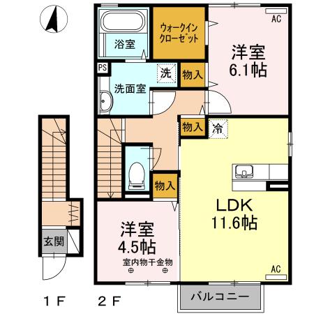 ヴァンフィールA(2LDK/2階)の間取り写真