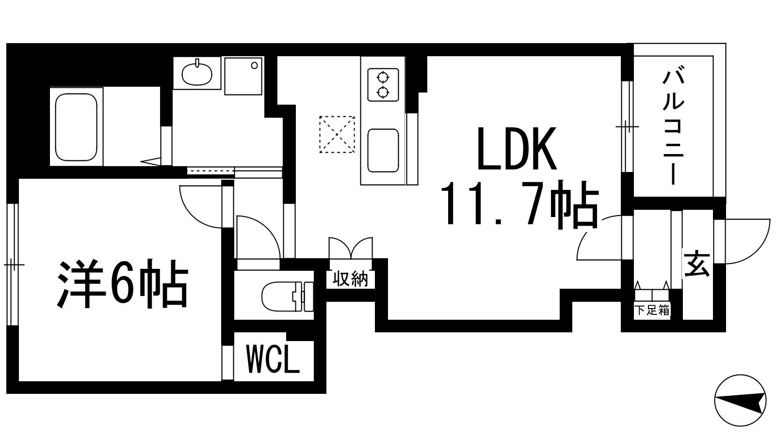 南花屋敷2丁目アパート(1LDK/1階)の間取り写真