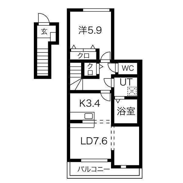 GRAND FAMILLE(1LDK/2階)の間取り写真