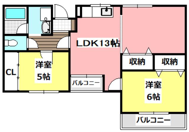 シャングリラ鮎川(2LDK/1階)の間取り写真
