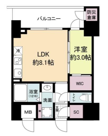 セレニテフラン難波(1LDK/4階)の間取り写真