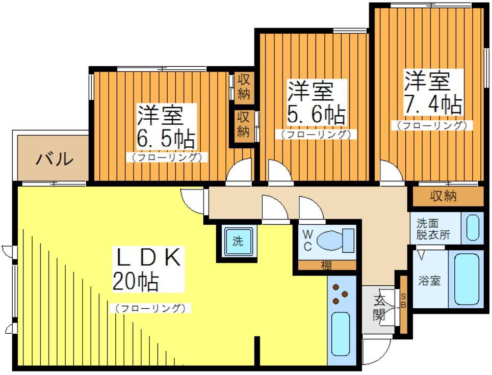 リズ松原II(3LDK/1階)の間取り写真