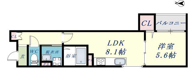 クリエオーレ衣摺1(1LDK/1階)の間取り写真