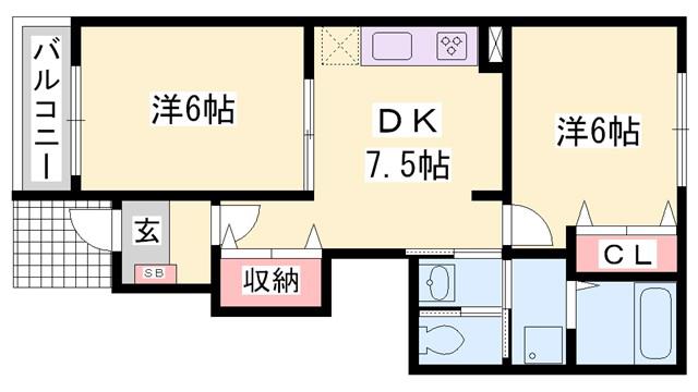 アルコバレーノII(2DK/1階)の間取り写真