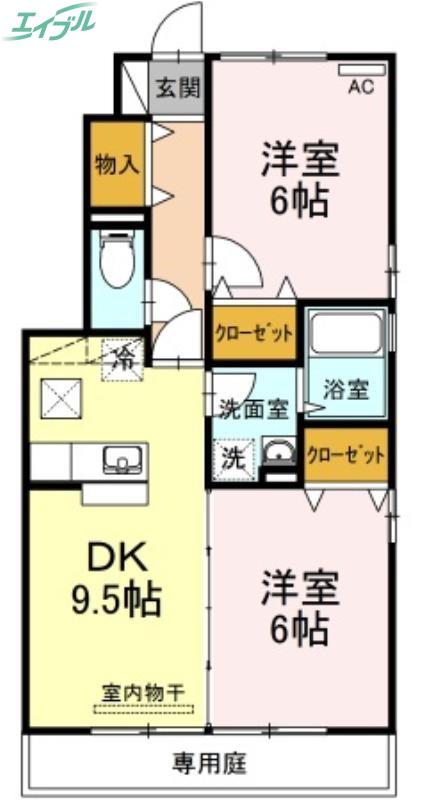 メゾンドールΒ F棟(2DK/1階)の間取り写真