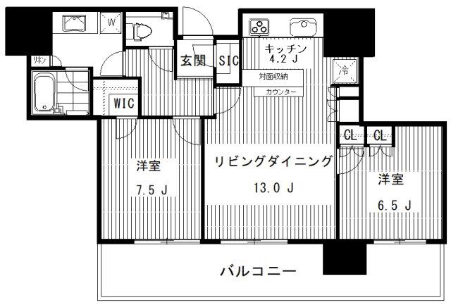 六本木グランドタワーレジデンス(2LDK/13階)の間取り写真