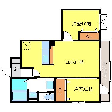 ロジェ ボアソナード(2LDK/3階)の間取り写真