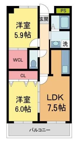 ソアール門戸荘(2LDK/2階)の間取り写真