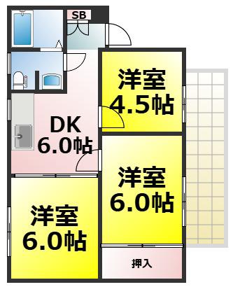 サンコー第6ハイツ(3DK/2階)の間取り写真