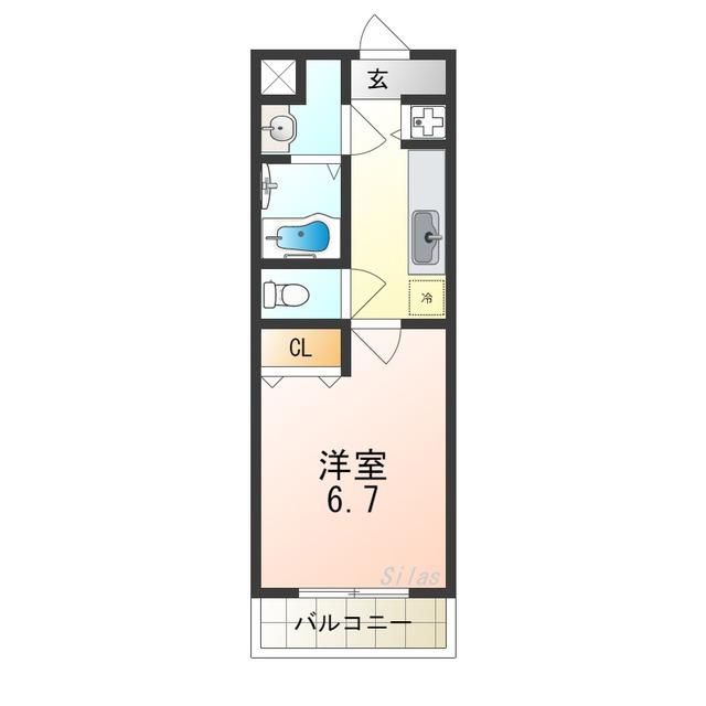 ドルチェ市之町(1K/2階)の間取り写真