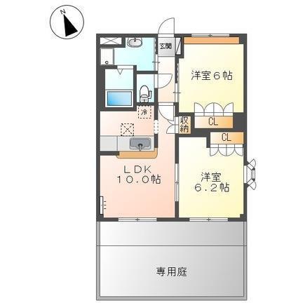 グレイスヴィラ(2LDK/1階)の間取り写真