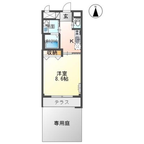 城北レジデンス(1K/1階)の間取り写真