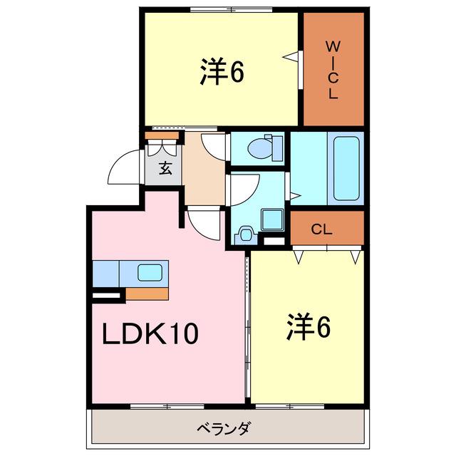 名鉄西尾線 桜井駅(愛知) 徒歩11分 3階建 築18年(2LDK/2階)の間取り写真