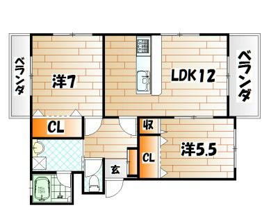 エクセルシティ門司A棟(2LDK/1階)の間取り写真