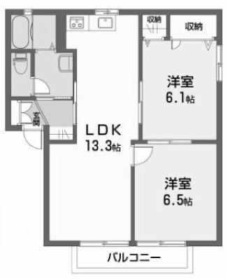 ディアス芳居A・B・C棟(2LDK/2階)の間取り写真