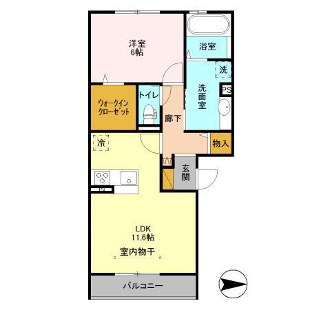 ブリランテB(1LDK/3階)の間取り写真