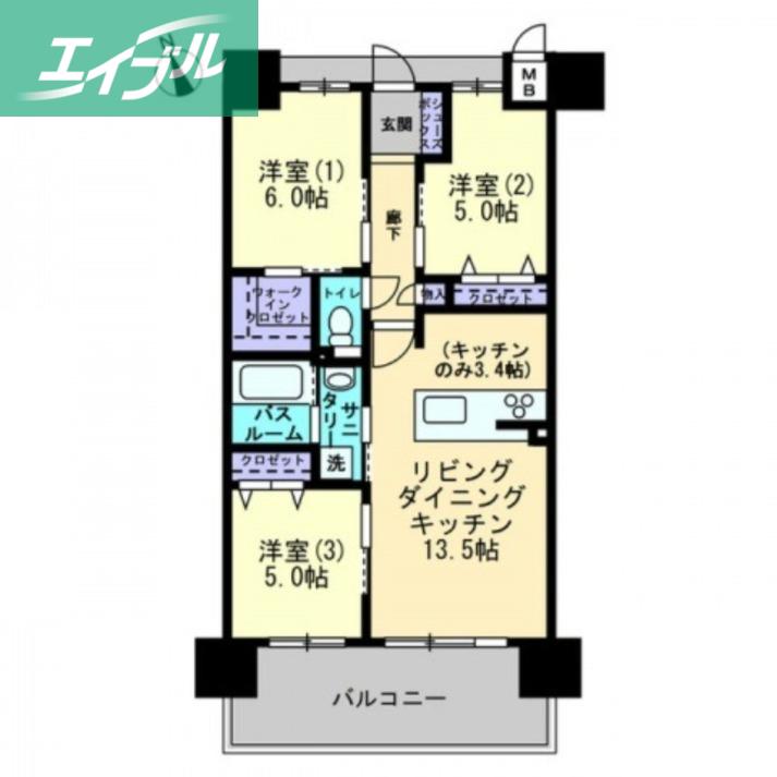 アルファライフ岡大医学部前(3LDK/8階)の間取り写真