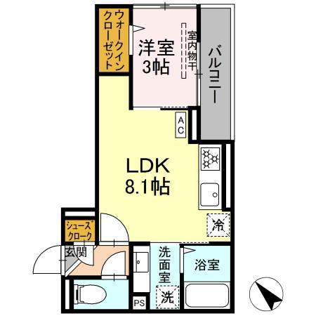 ディパイナ西寺尾(1LDK/3階)の間取り写真