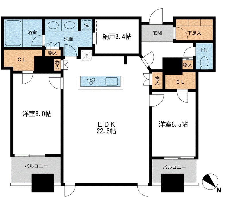 メトロタワー山下町(2SLDK/17階)の間取り写真