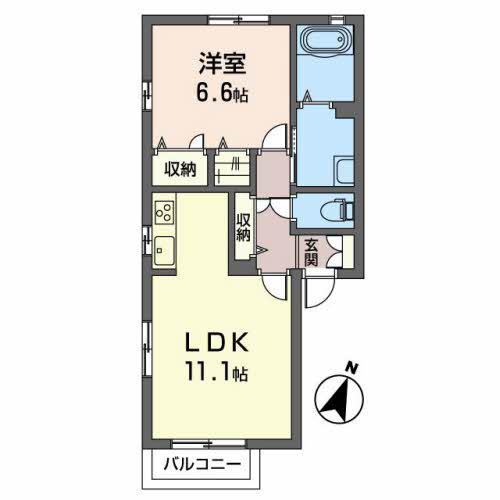 シャーメゾンシルクB(1LDK/2階)の間取り写真