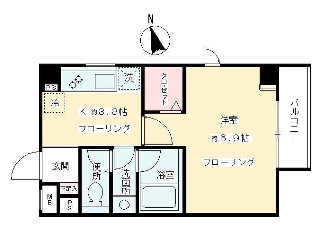 M-AZABUJUBAN M-麻布十番(1K/1階)の間取り写真
